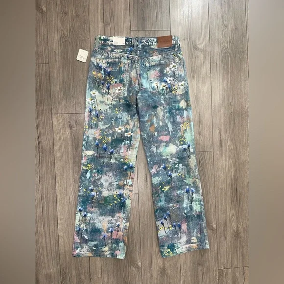 Free People Tennessee Low Rise Illusion Jeans Floral Canvas Paint Splatter Sz 28 - Picture 11 of 11